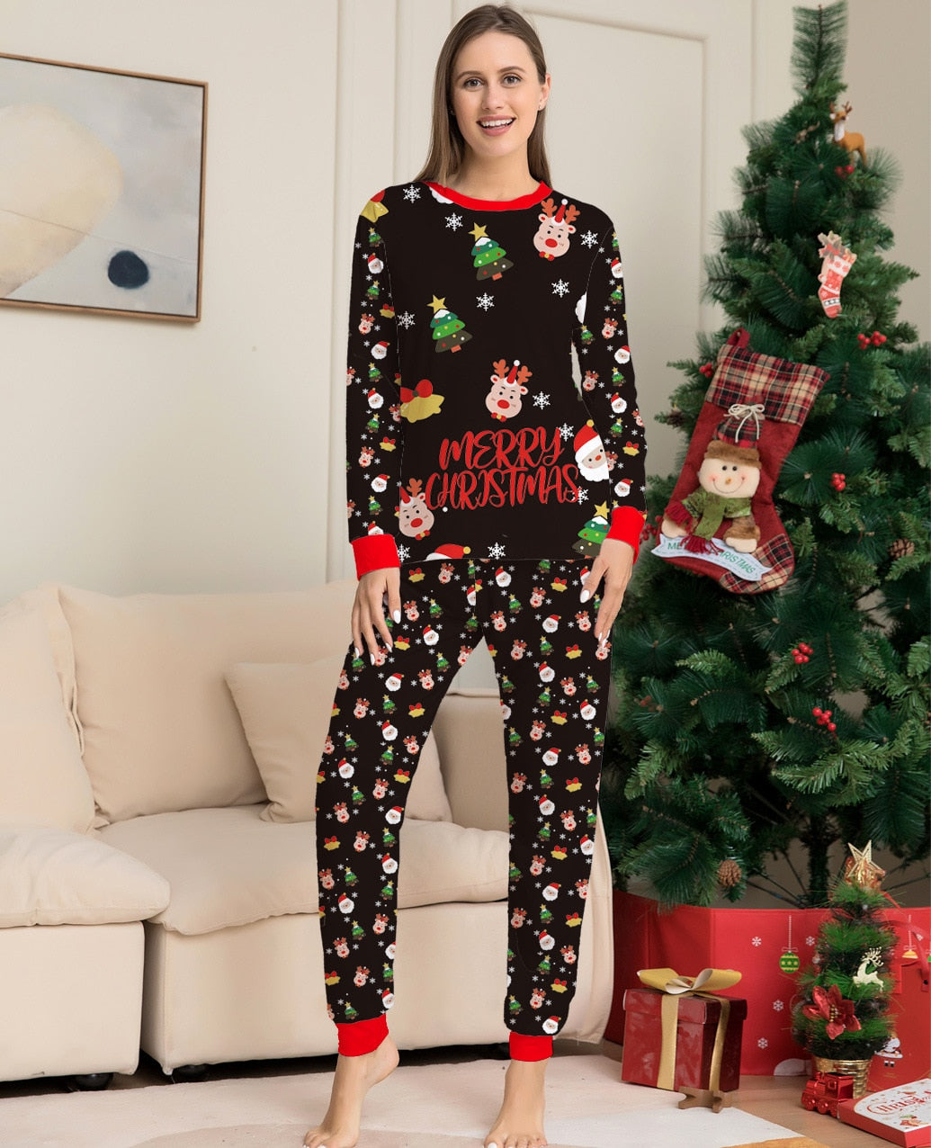 Matching Xmas Family Pajamas Set - Deer Santa Print