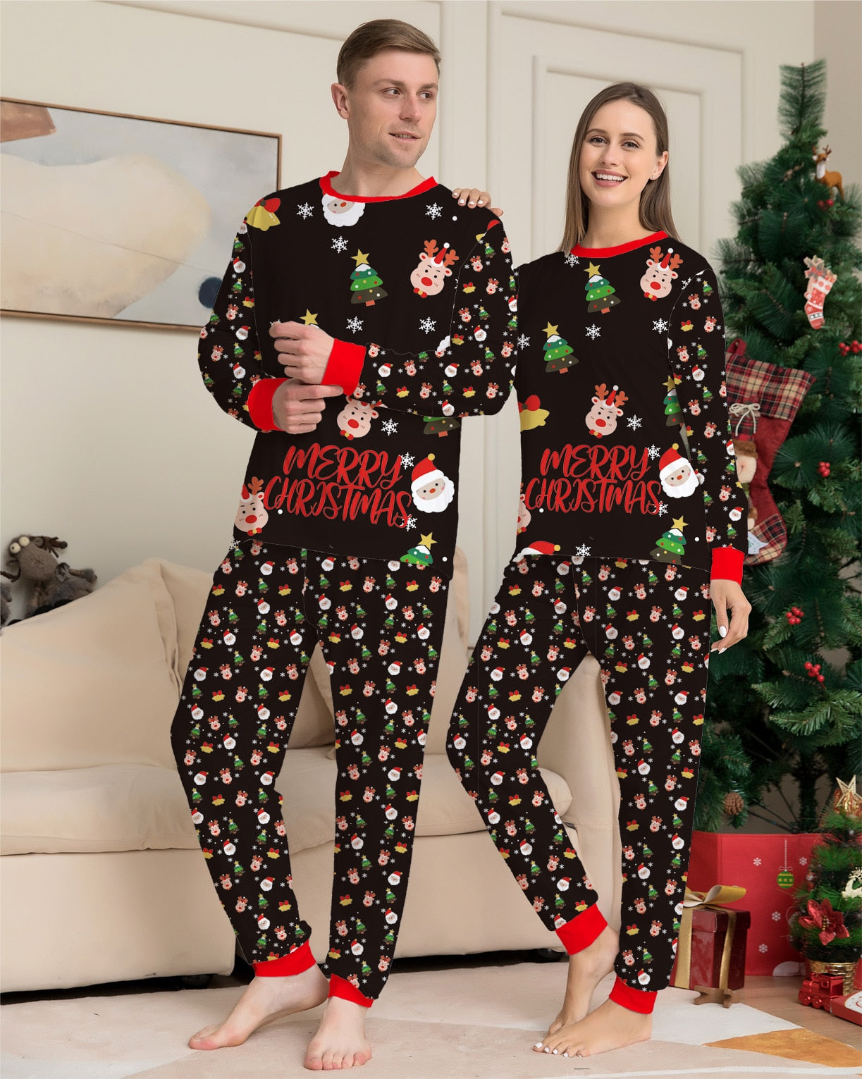 Matching Xmas Family Pajamas Set - Deer Santa Print