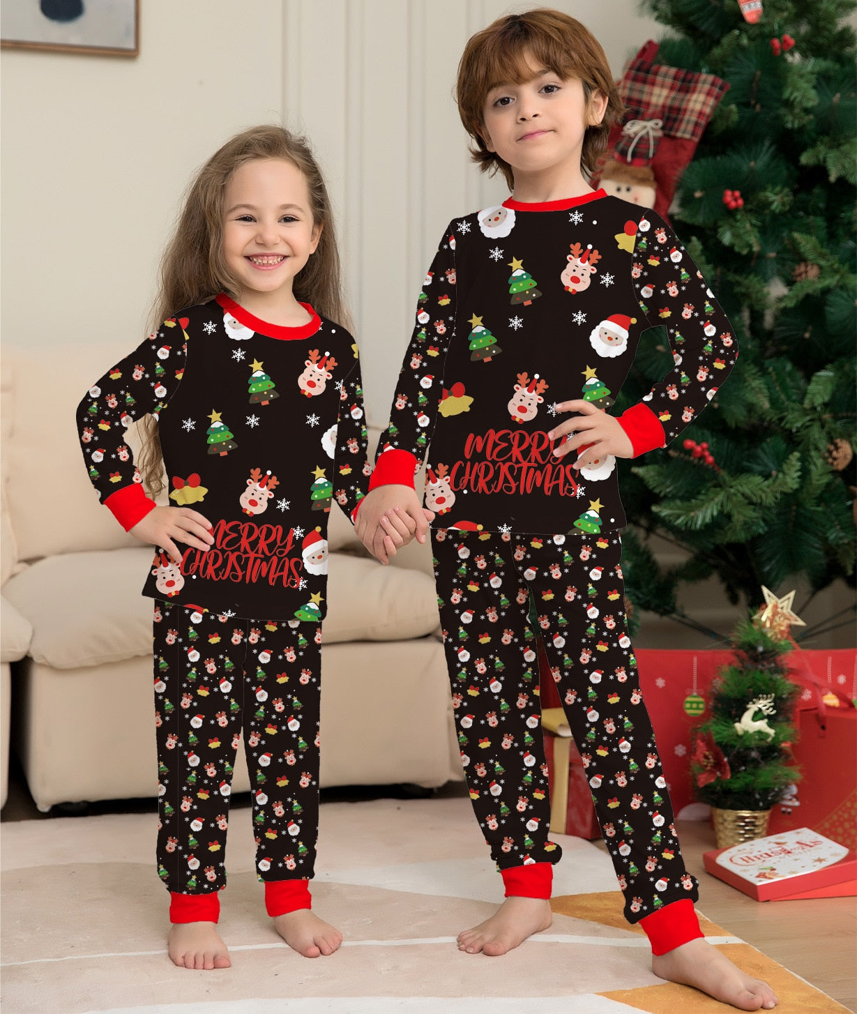 Matching Xmas Family Pajamas Set - Deer Santa Print