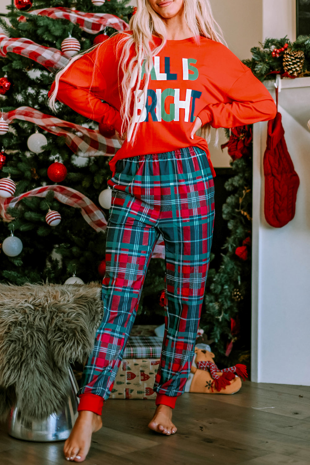 ALL IS BRIGHT Plaid Christmas Pajamas Set