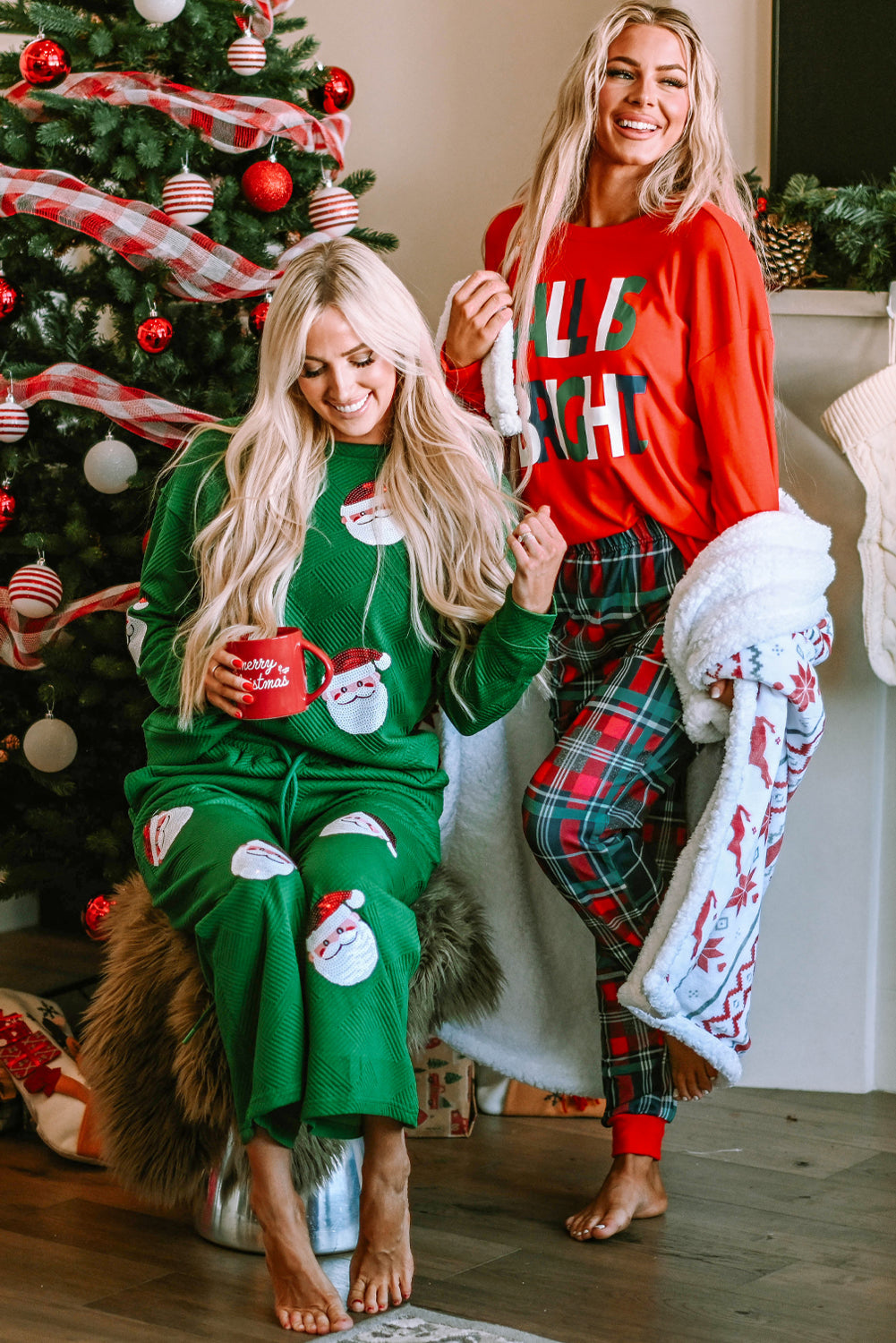 ALL IS BRIGHT Plaid Christmas Pajamas Set