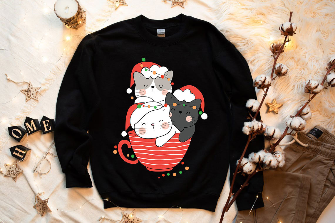 Cute Cats in Cup Christmas Sweatshirt