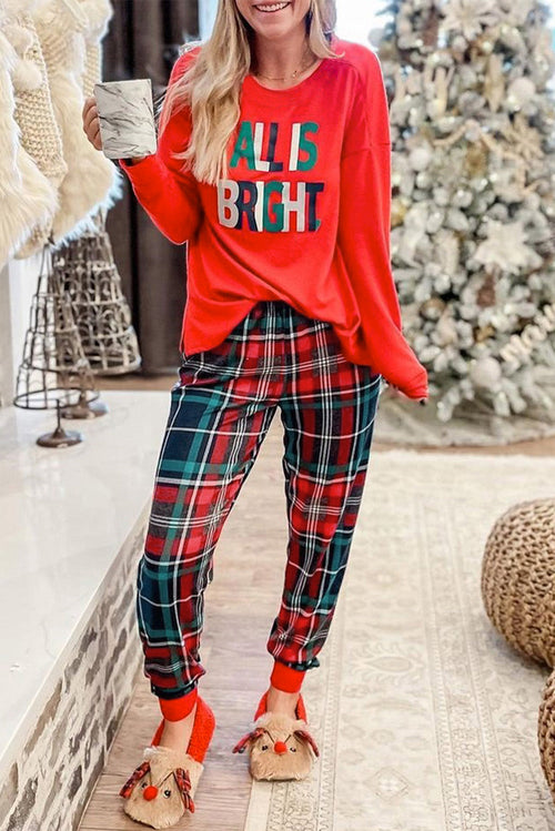 ALL IS BRIGHT Plaid Christmas Pajamas Set