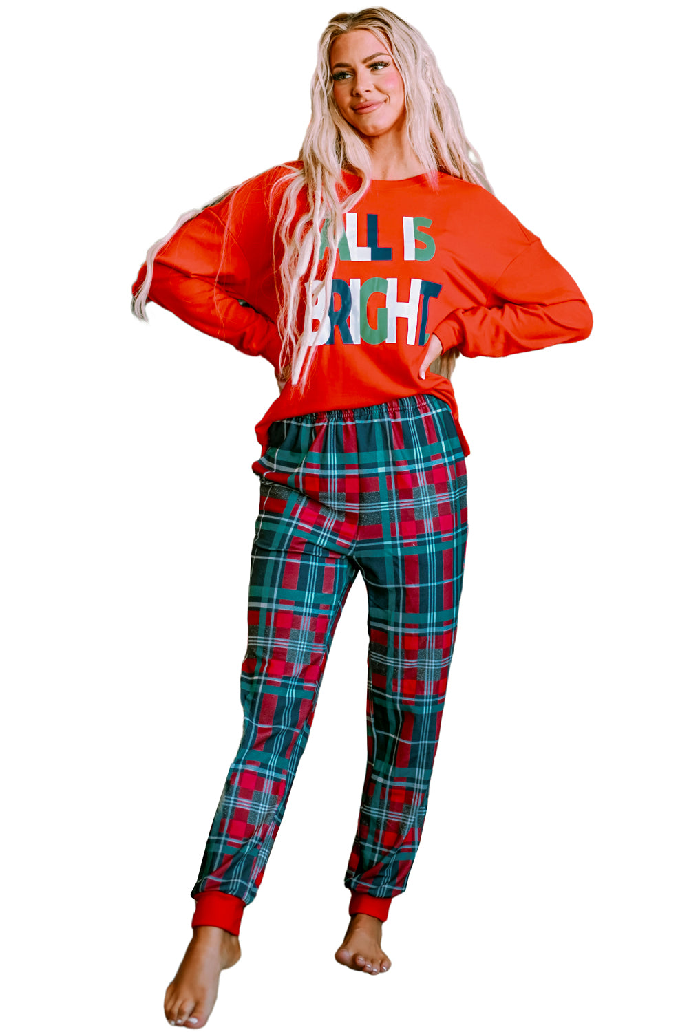 ALL IS BRIGHT Plaid Christmas Pajamas Set