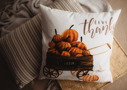 Give Thanks Pumpkin Wagon Pillow