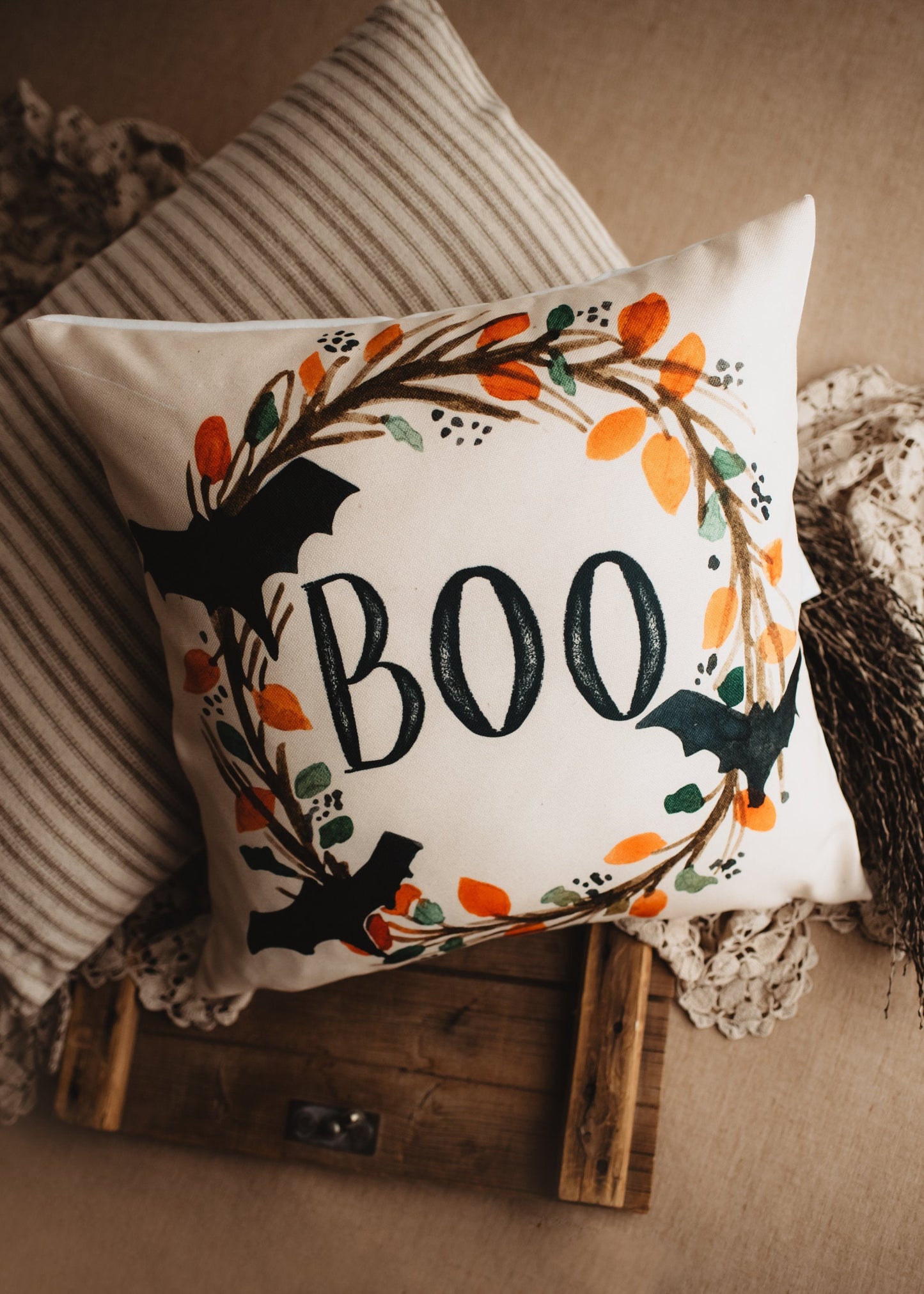 Boo Halloween Wreath Pillow