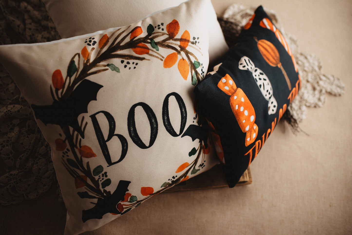 Boo Halloween Wreath Pillow