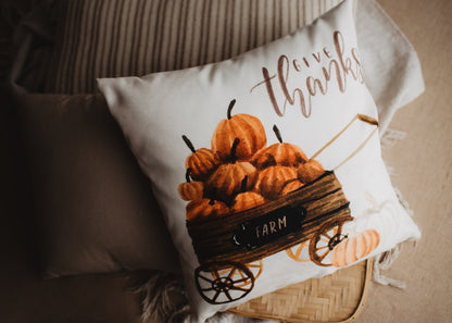 Give Thanks Pumpkin Wagon Pillow