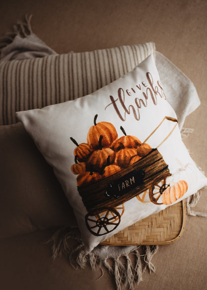 Give Thanks Pumpkin Wagon Pillow