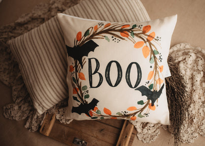 Boo Halloween Wreath Pillow