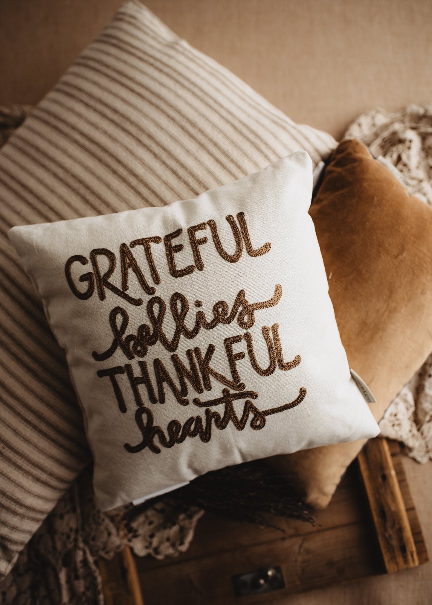 Grateful Bellies Thankful Hearts Thanksgiving Pillow