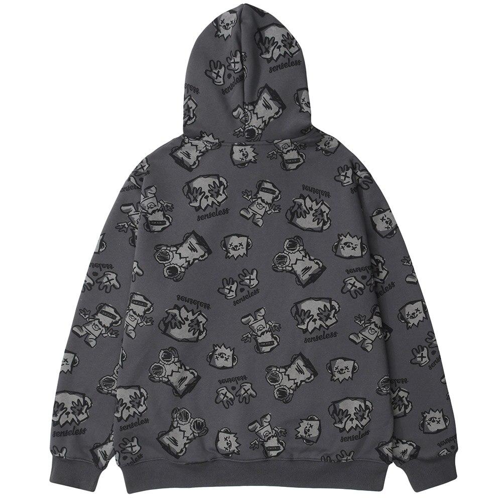 Japanese Cartoon Print Fleece Oversized Hoodie