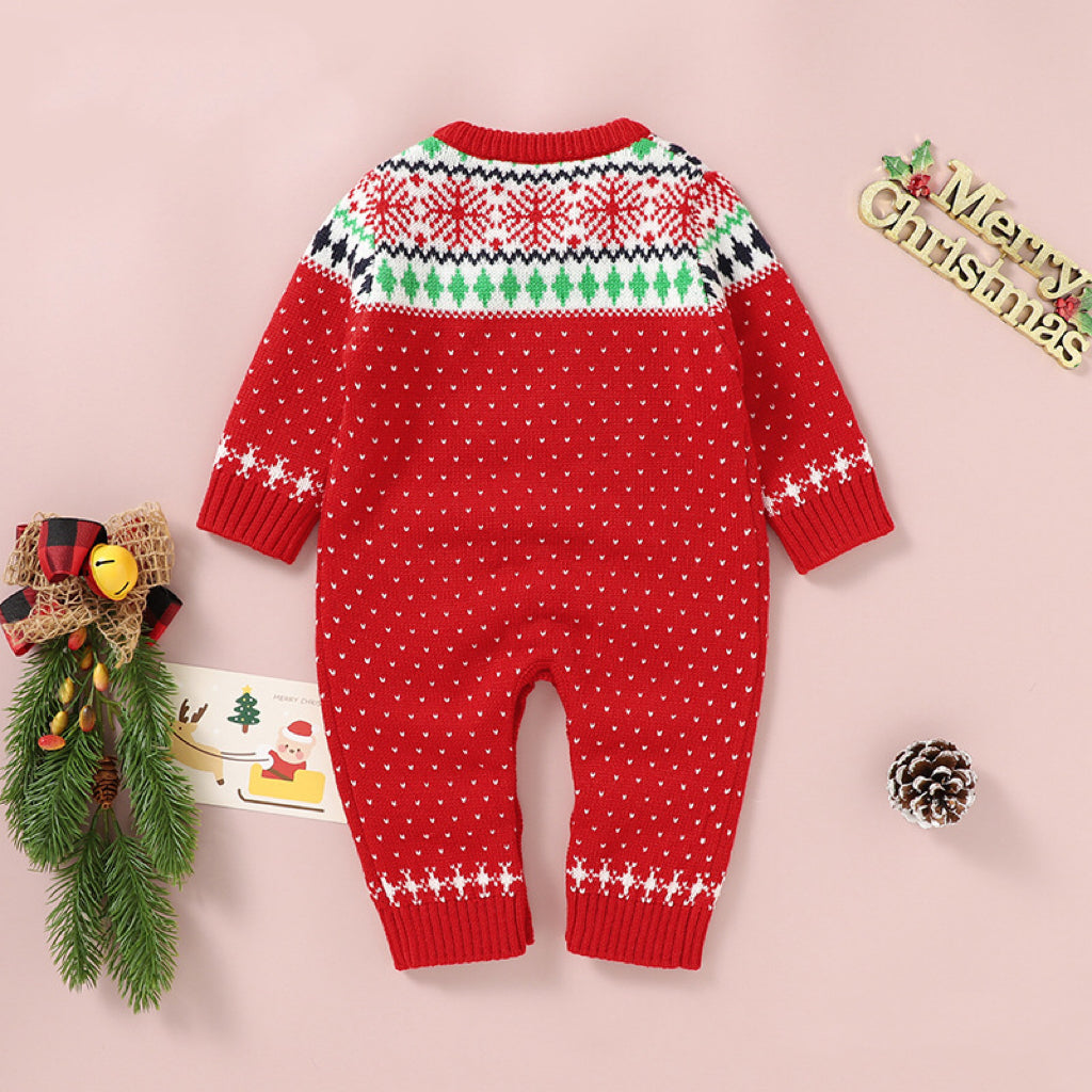 Baby Dinosaur And Dot Print Ugly Christmas Sweater Romper